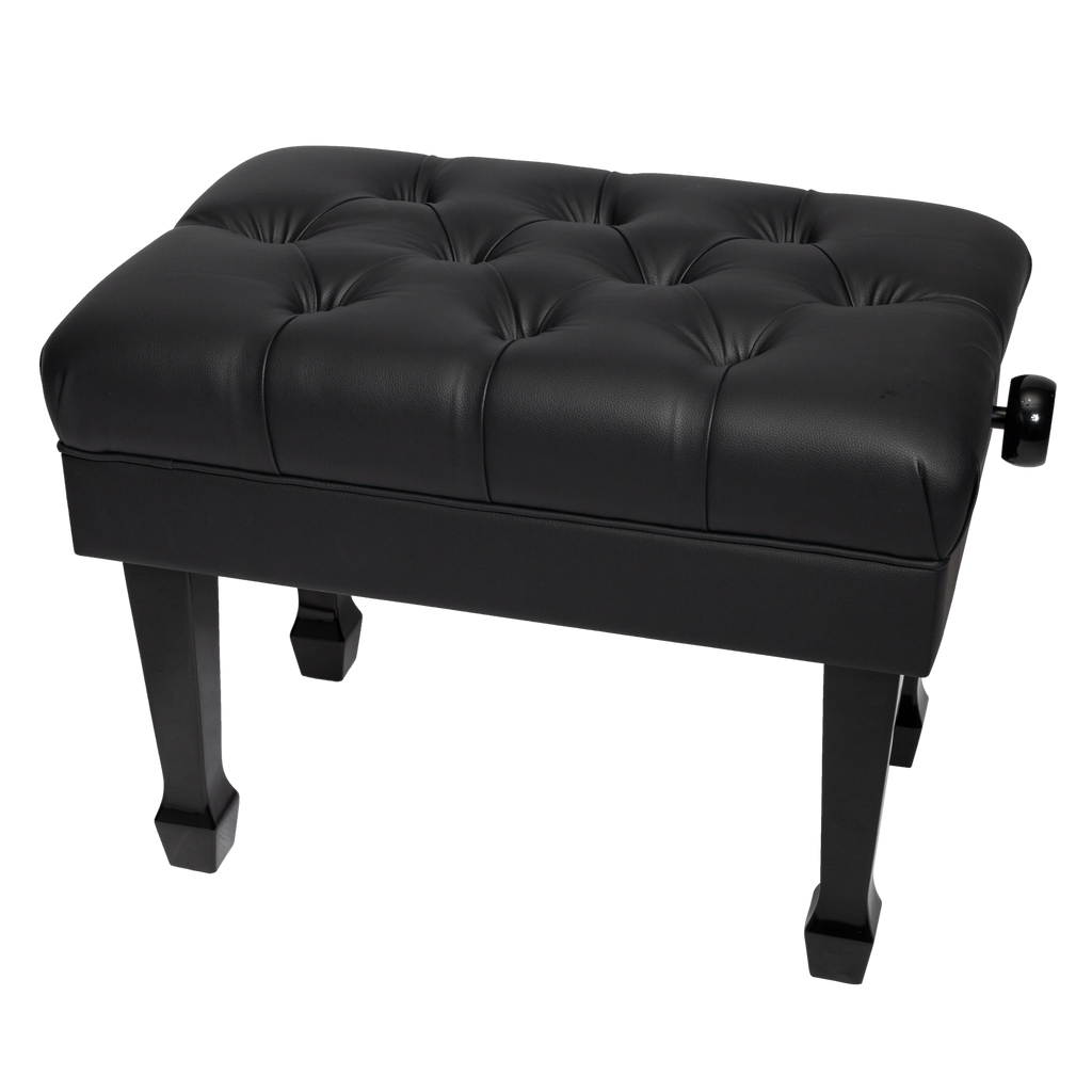 -Crown Deluxe Skirted & Tufted Hydraulic Height Adjustable Piano Bench (Black)-Living Music