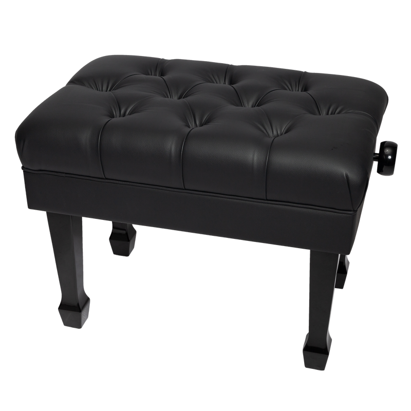 -Crown Deluxe Skirted & Tufted Hydraulic Height Adjustable Piano Bench (Black)-Living Music