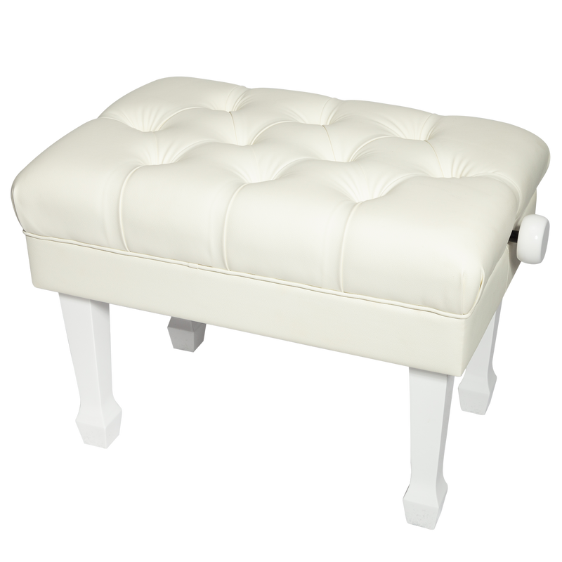 -Crown Deluxe Skirted & Tufted Hydraulic Height Adjustable Piano Bench (White)-Living Music