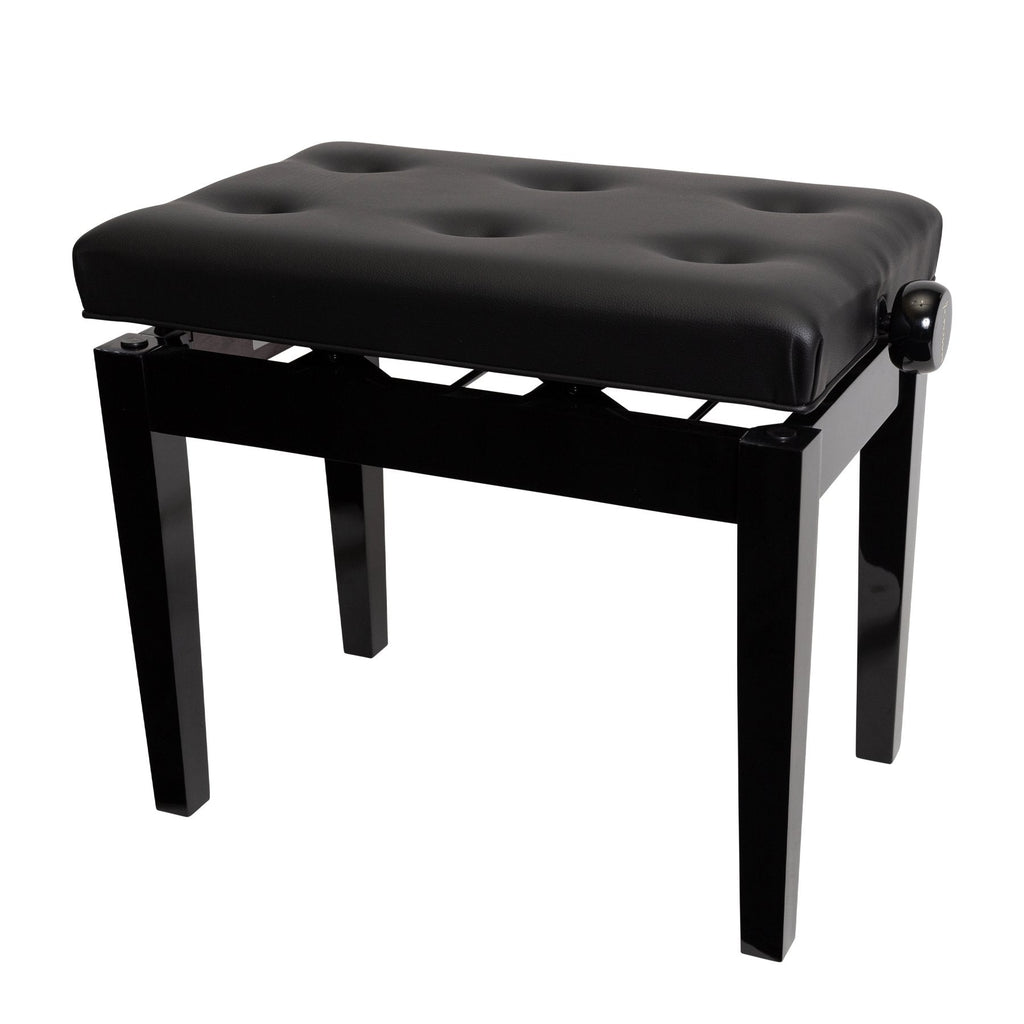 -Crown Deluxe Tufted Height Adjustable Piano Stool (Black)-Living Music