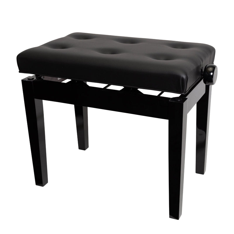 -Crown Deluxe Tufted Height Adjustable Piano Stool (Black)-Living Music