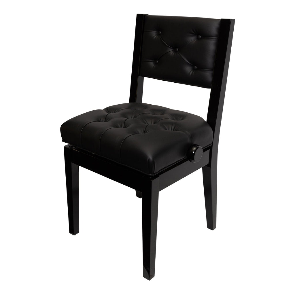 -Crown Deluxe Tufted Height Adjustable Piano Stool with Back Support (Black)-Living Music