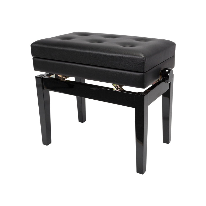 -Crown Deluxe Tufted Height Adjustable Piano Stool with Storage Compartment (Black)-Living Music