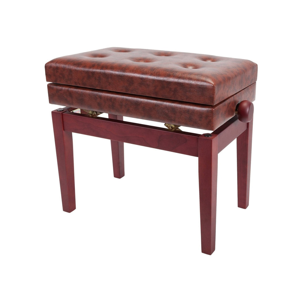 CPS-6AS-MAH-Crown Deluxe Tufted Height Adjustable Piano Stool with Storage Compartment (Mahogany)-Living Music