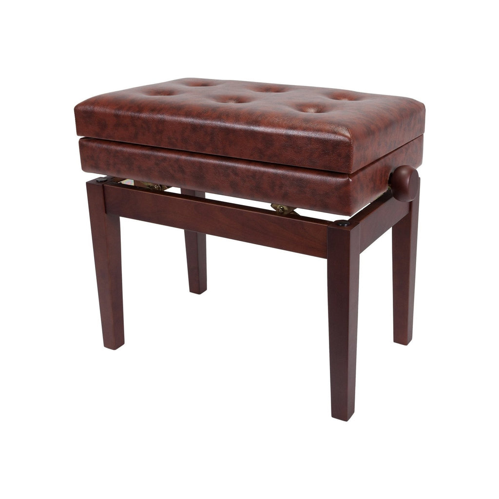-Crown Deluxe Tufted Height Adjustable Piano Stool with Storage Compartment (Walnut)-Living Music