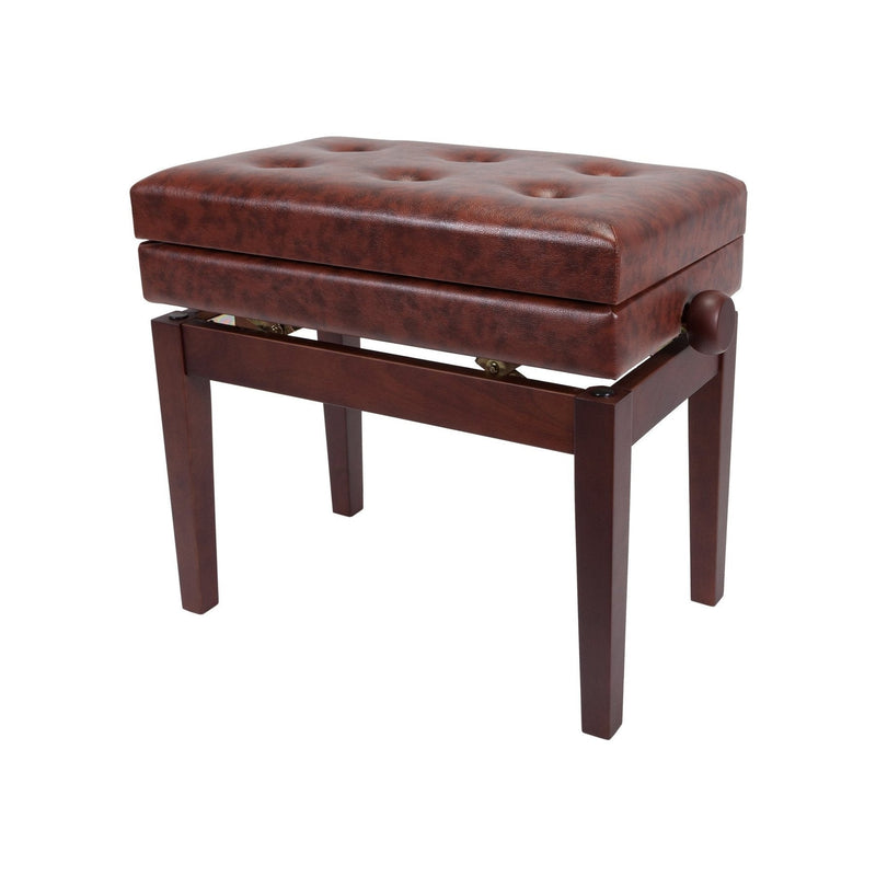 -Crown Deluxe Tufted Height Adjustable Piano Stool with Storage Compartment (Walnut)-Living Music