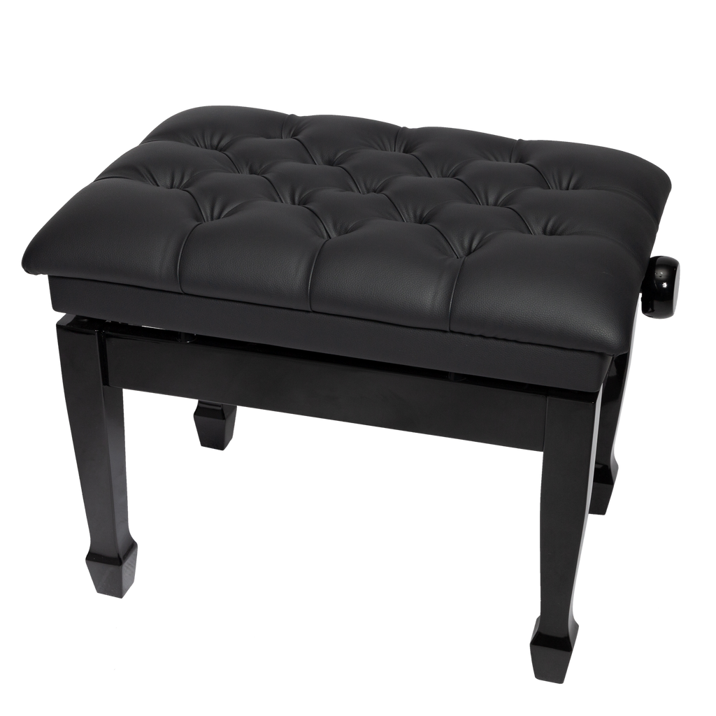 -Crown Deluxe Tufted Hydraulic Height Adjustable Piano Bench (Black)-Living Music