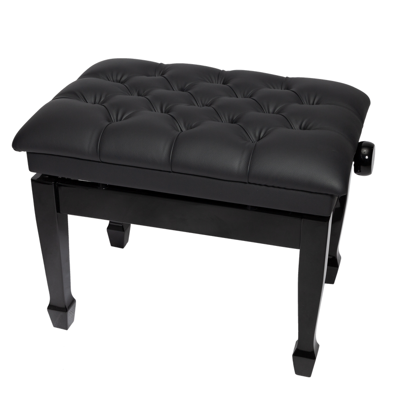 -Crown Deluxe Tufted Hydraulic Height Adjustable Piano Bench (Black)-Living Music