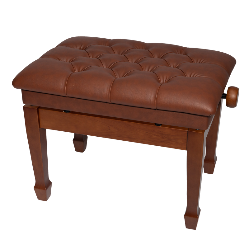 -Crown Deluxe Tufted Hydraulic Height Adjustable Piano Bench (Walnut)-Living Music
