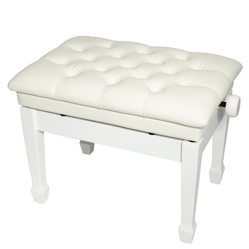-Crown Deluxe Tufted Hydraulic Height Adjustable Piano Bench (White)-Living Music