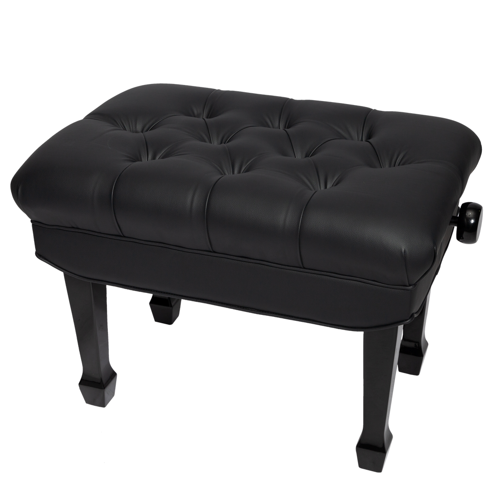 -Crown Premium Skirted & Tufted Hydraulic Height Adjustable Piano Bench (Black)-Living Music