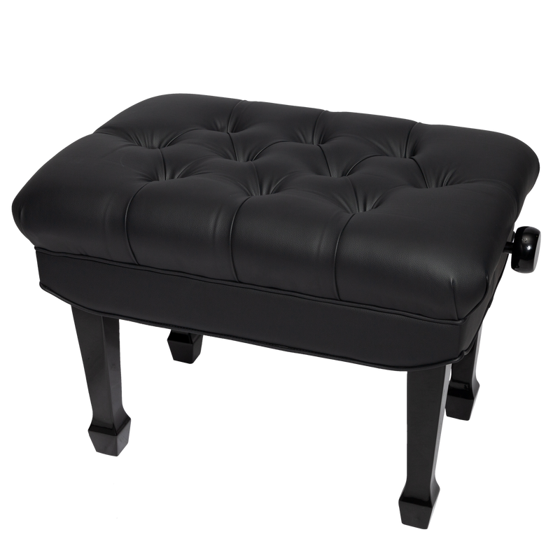-Crown Premium Skirted & Tufted Hydraulic Height Adjustable Piano Bench (Black)-Living Music