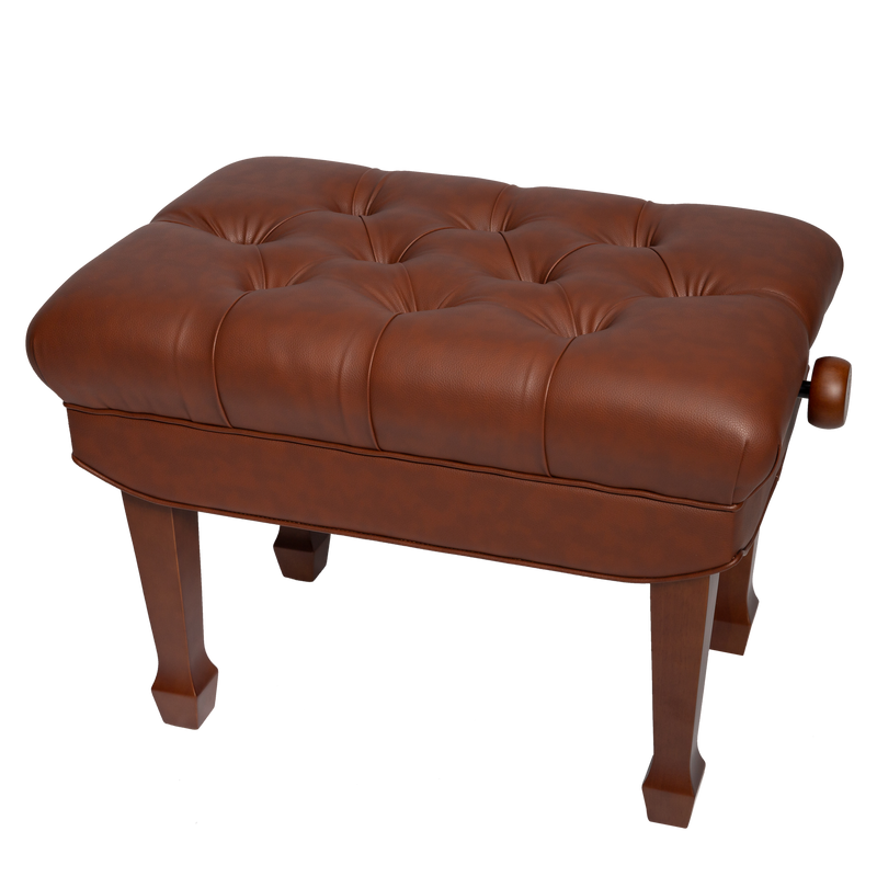 -Crown Premium Skirted & Tufted Hydraulic Height Adjustable Piano Bench (Walnut)-Living Music