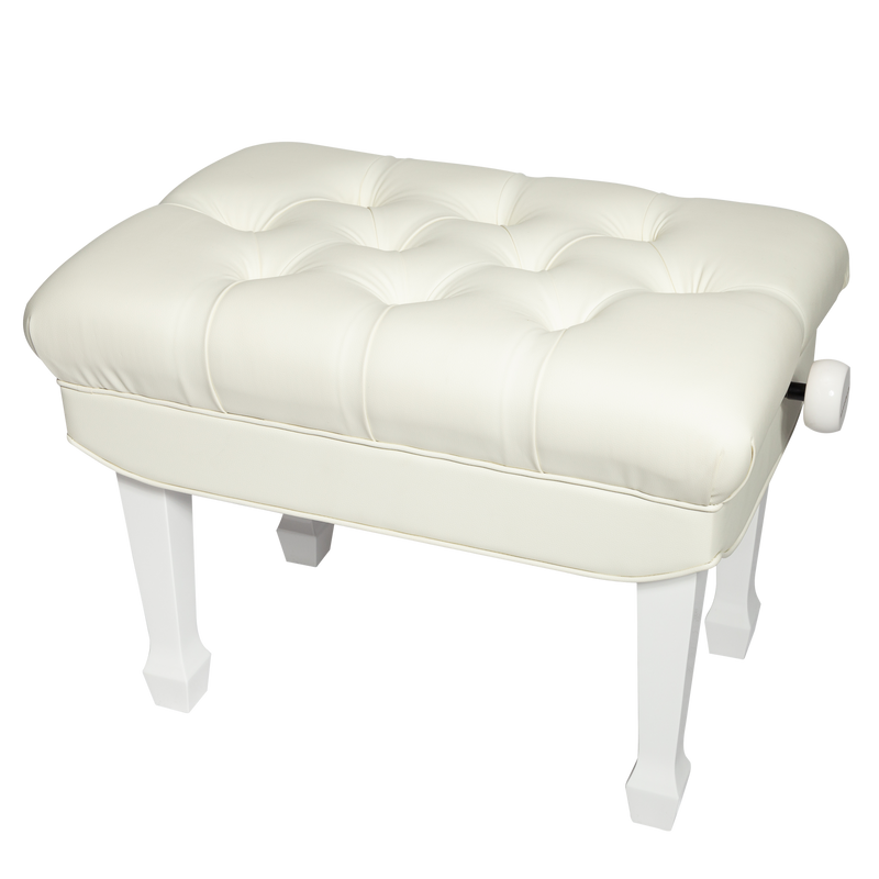 -Crown Premium Skirted & Tufted Hydraulic Height Adjustable Piano Bench (White)-Living Music