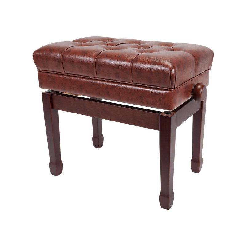-Crown Premium Tufted Double Padded Height Adjustable Piano Stool with Storage Compartment (Walnut)-Living Music