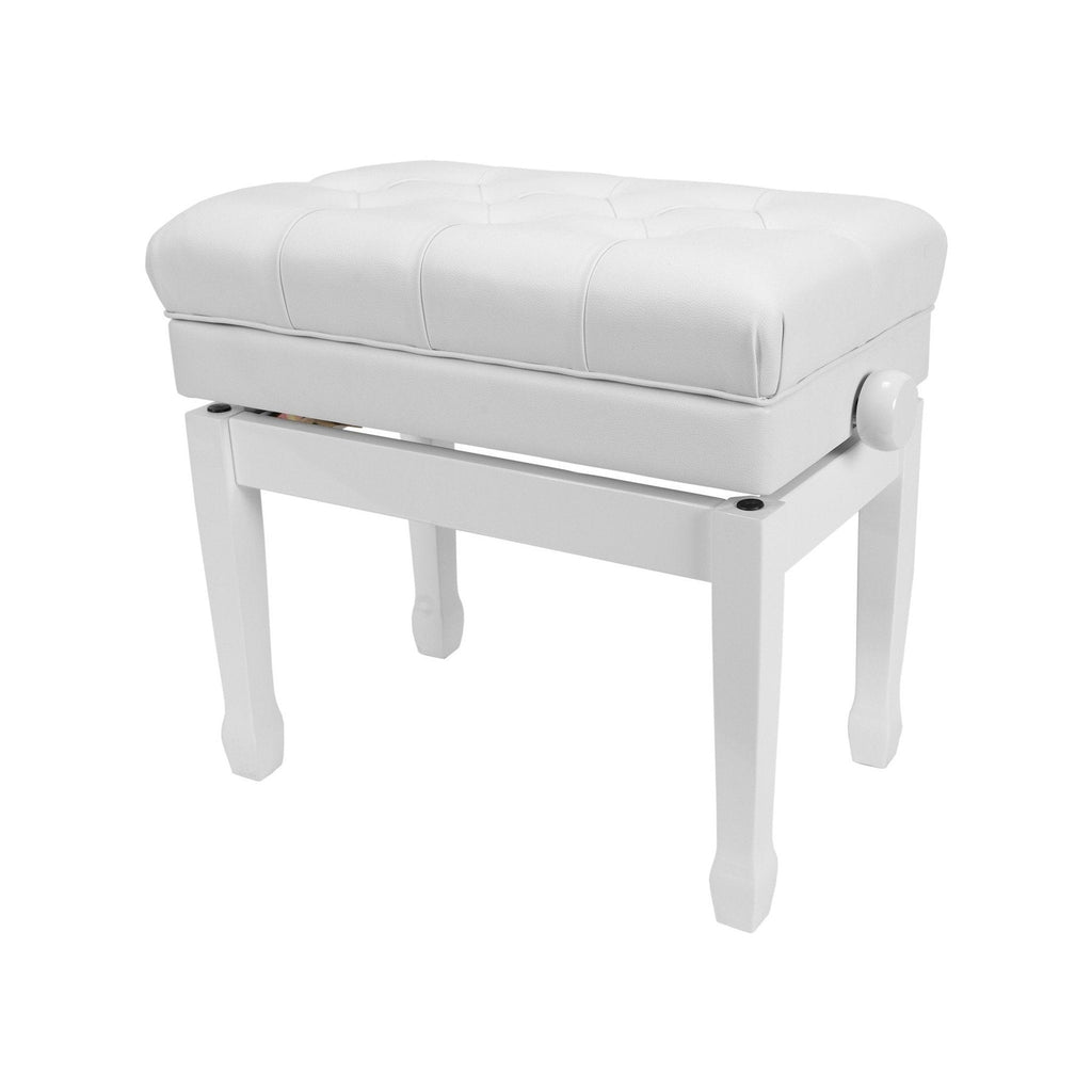 -Crown Premium Tufted Double Padded Height Adjustable Piano Stool with Storage Compartment (White)-Living Music