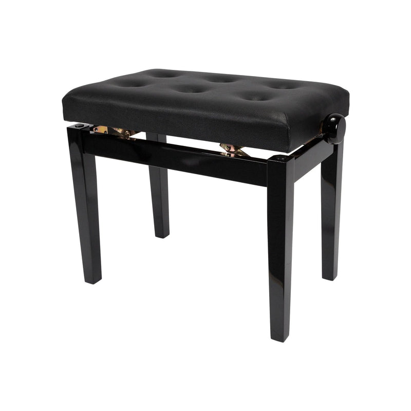 -Crown Standard Tufted Height Adjustable Piano Stool (Black)-Living Music