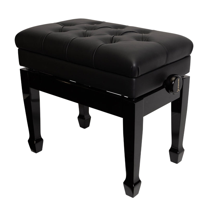 -Crown Tufted Height Adjustable Piano Stool with Storage Compartment (Black)-Living Music