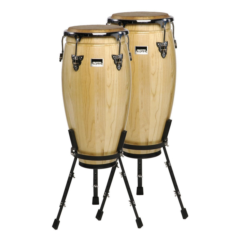 -Drumfire 11" and 12" Wood Congas with Basket Style Stands (Natural Gloss)-Living Music