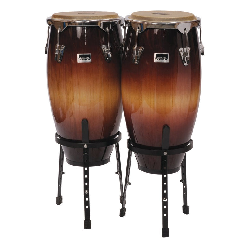 -Drumfire 11" and 12" Wood Congas with Basket Style Stands (Tobacco Sunburst)-Living Music