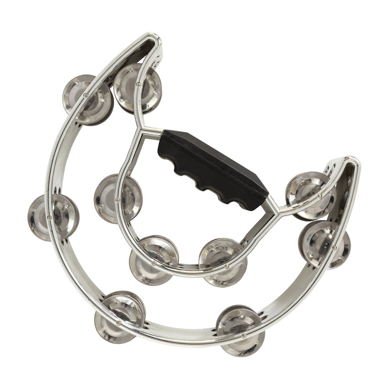 -Drumfire Double Row Half Moon Tambourine (Chrome)-Living Music