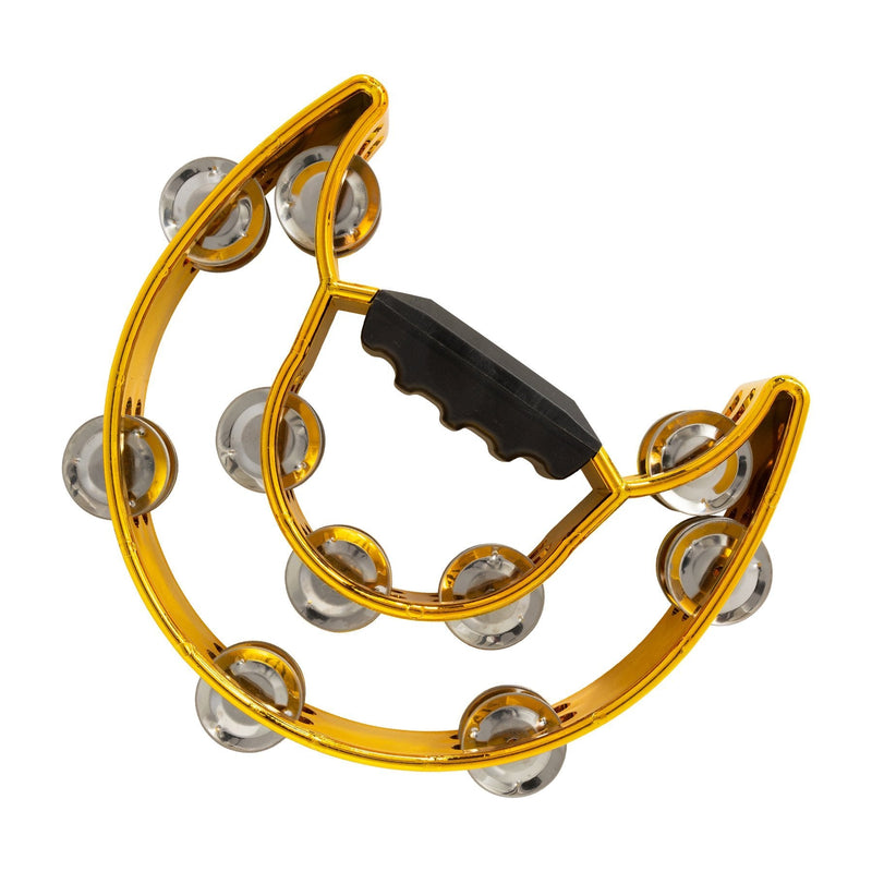 -Drumfire Double Row Half Moon Tambourine (Gold)-Living Music