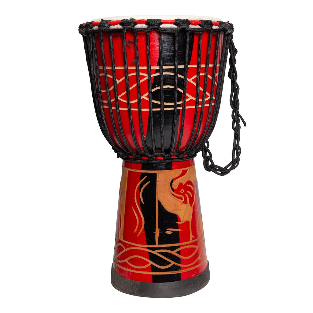 -Drumfire 'Majestic Series' 10" Natural Hide Traditional Rope Djembe (Red)-Living Music