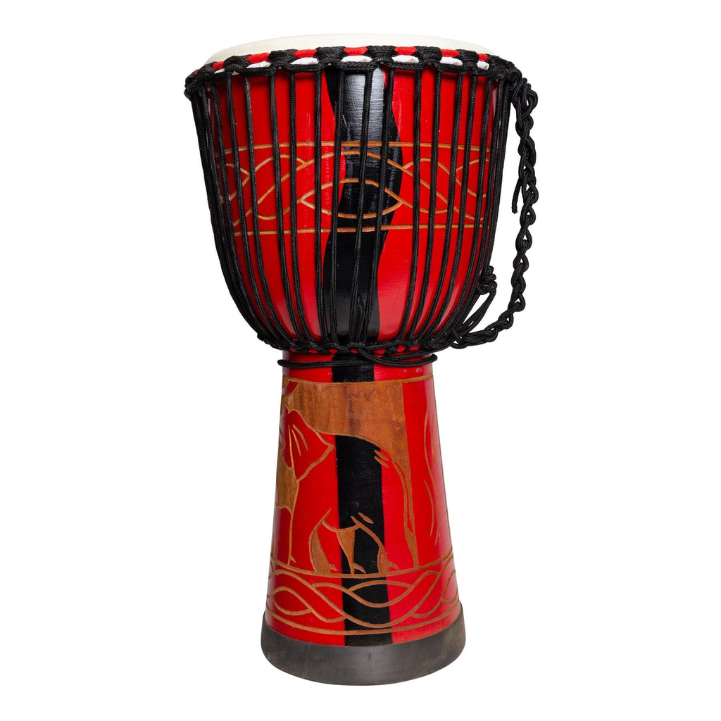 -Drumfire 'Majestic Series' 12" Natural Hide Traditional Rope Djembe (Red)-Living Music