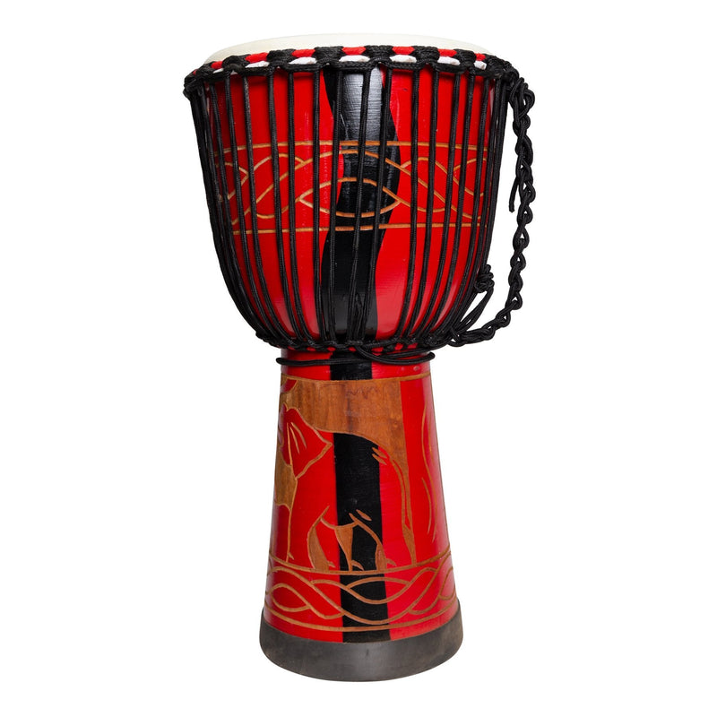 -Drumfire 'Majestic Series' 12" Natural Hide Traditional Rope Djembe (Red)-Living Music