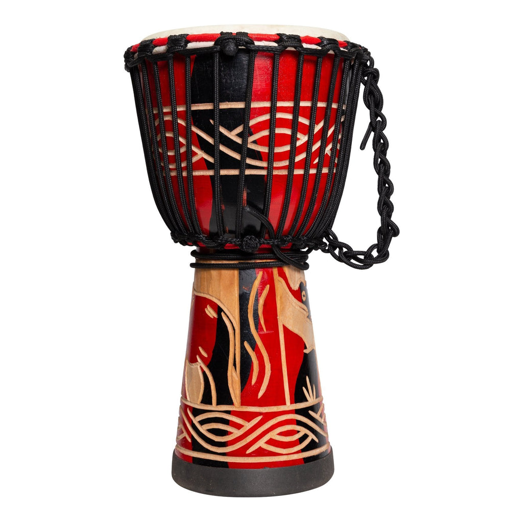 -Drumfire 'Majestic Series' 8" Natural Hide Traditional Rope Djembe (Red)-Living Music