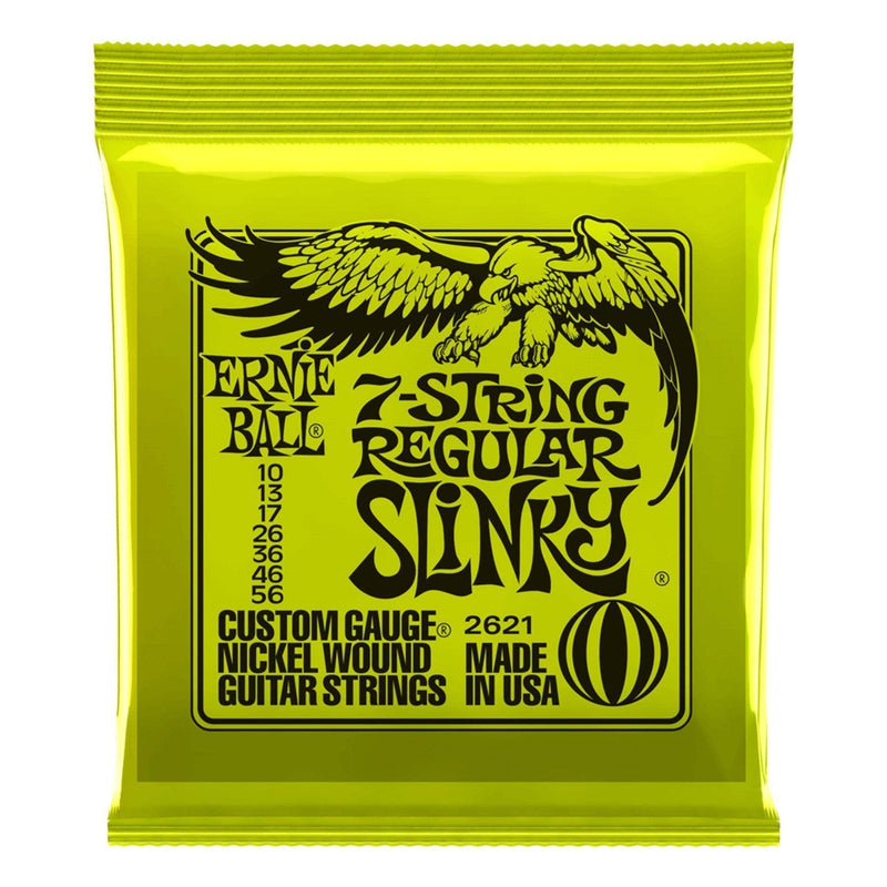 -Ernie Ball 2621 Regular Slinky 7-String Nickel Wound Electric Guitar Strings (10-56)-Living Music