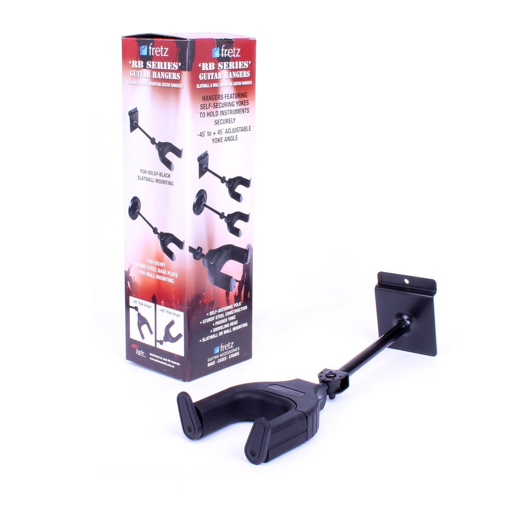 FGH-05LSY-BLK-Fretz Long Self-Securing Long Slatwall Guitar Hanger (Black)-Living Music