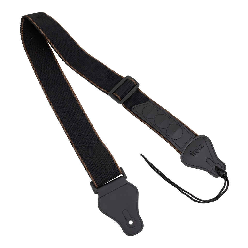 FGST-PCW25P-BLK-Fretz Polyweb Cotton Guitar Strap with Pick Holder (Black)-Living Music