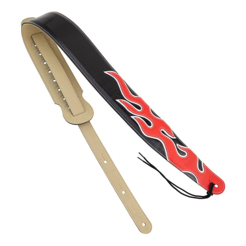 -Fretz Premium Padded Leather Adjustable Guitar Strap (Red Flame)-Living Music