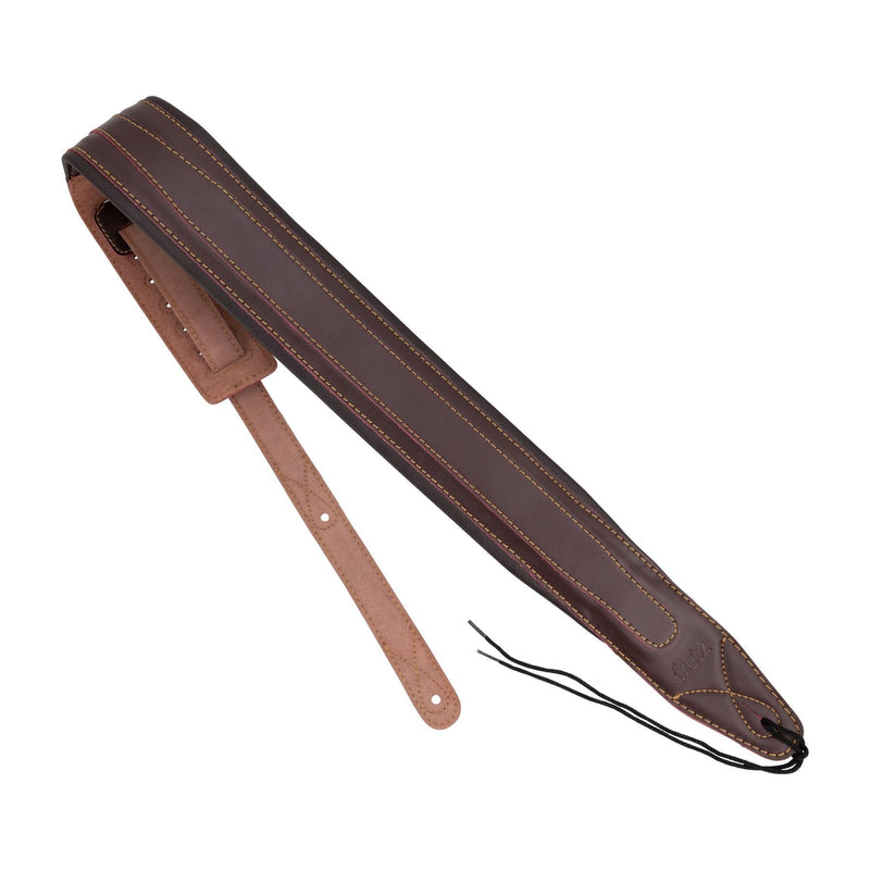 -Fretz Thick Padded Layered Genuine Leather Adjustable Guitar Strap (Brown)-Living Music