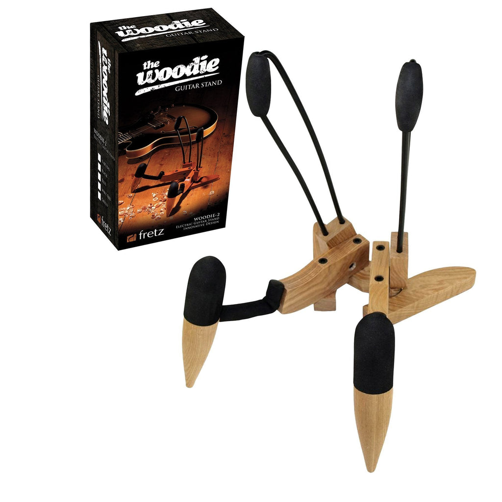 -Fretz 'Woodie 2' Wooden Folding Electric Guitar Stand (Natural Gloss)-Living Music
