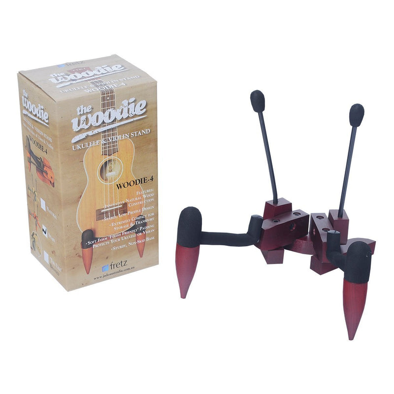 -Fretz 'Woodie 4' Wooden Folding Ukulele and Violin Stand (Brown Stain)-Living Music