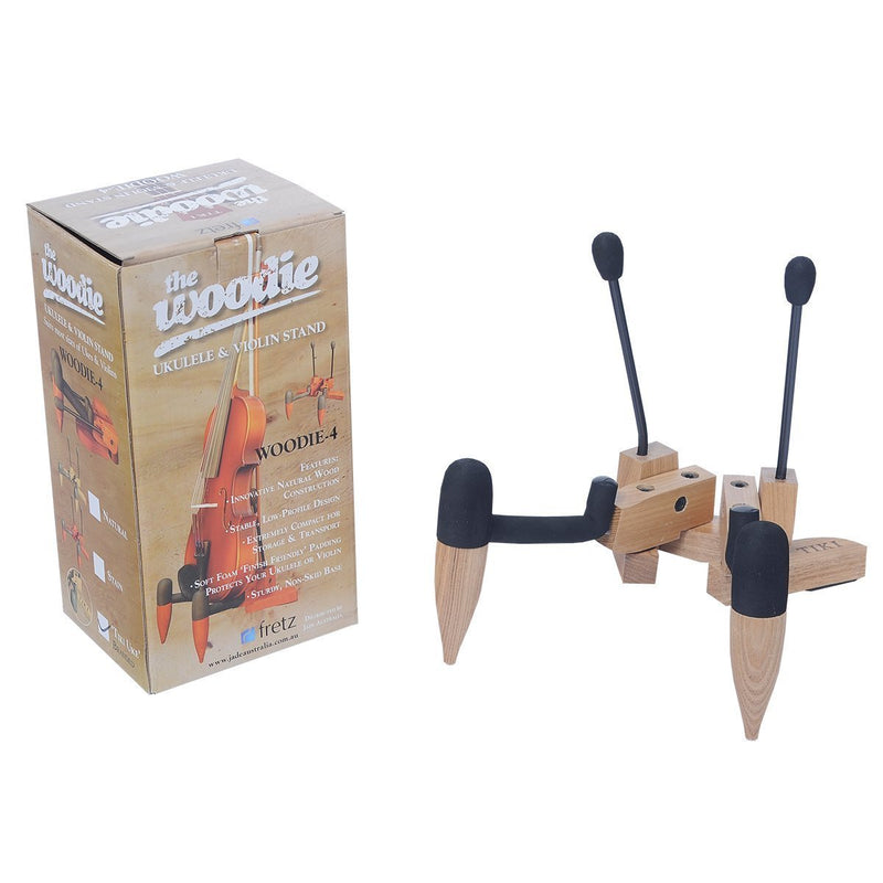 -Fretz 'Woodie 4' Wooden Folding Ukulele and Violin Stand (Natural)-Living Music