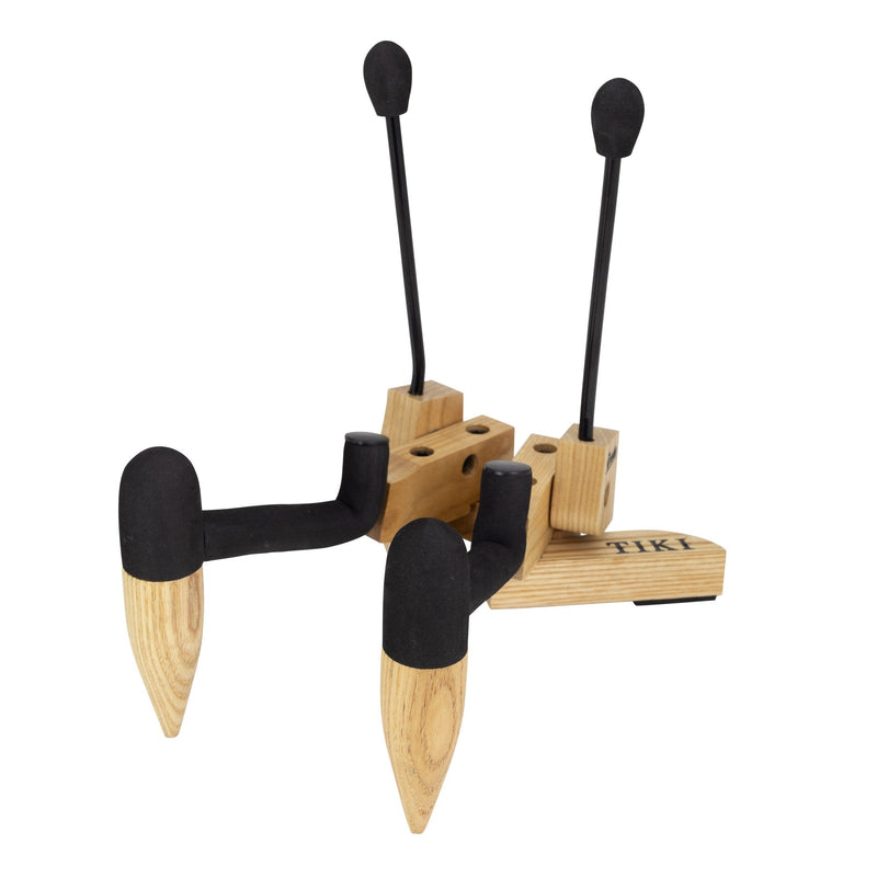 -Fretz 'Woodie 4' Wooden Folding Ukulele and Violin Stand with Tiki Logo (Natural)-Living Music