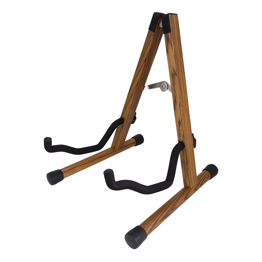 -Fretz 'Woodie 5' Wooden Folding A-Frame Acoustic and Electric Guitar Stand (Zebrawood)-Living Music