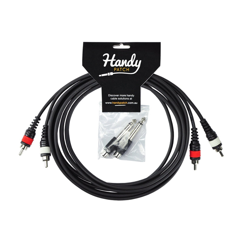 -Handy Patch Male Stereo RCA to Male Stereo RCA Cable with Dual Male 1/4" Mono Adaptors (3m)-Living Music