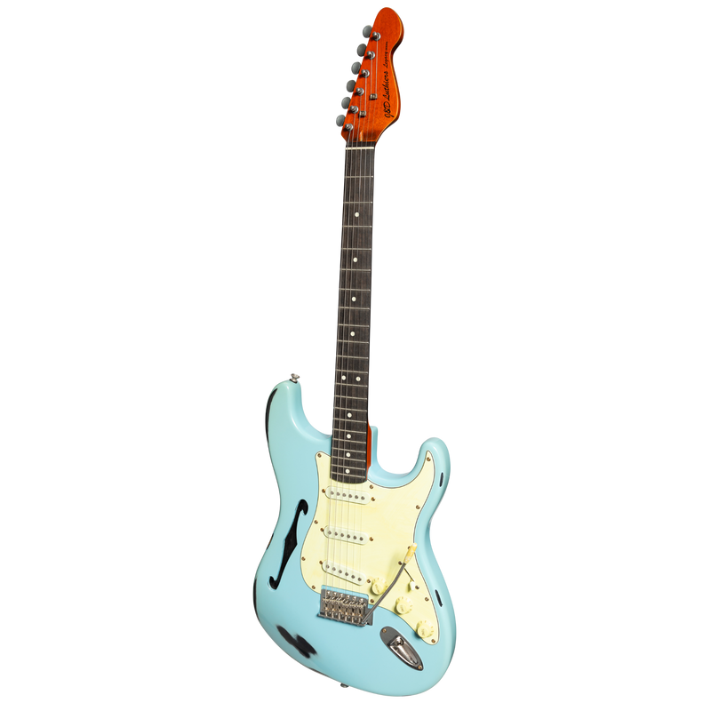 -J&D 'Legacy Series' ST-Style Thinline 'Relic' Electric Guitar (Blue)-Living Music