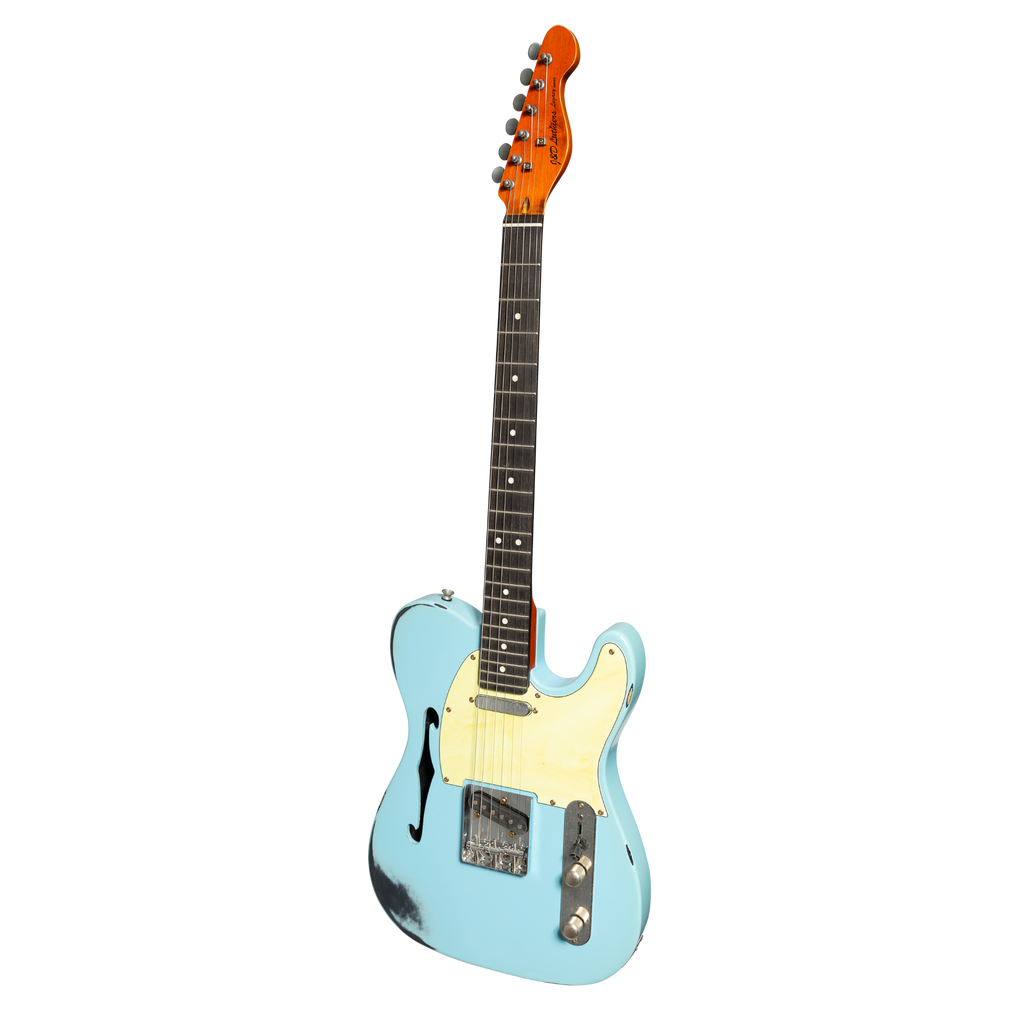 -J&D 'Legacy Series' TE-Style Thinline 'Relic' Electric Guitar (Blue)-Living Music