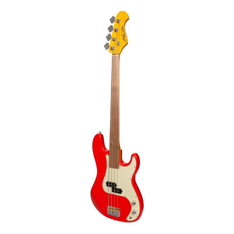 JD-PB63F-RED-J&D Luthiers 4-String PB-Style Fretless Electric Bass Guitar (Red)-Living Music