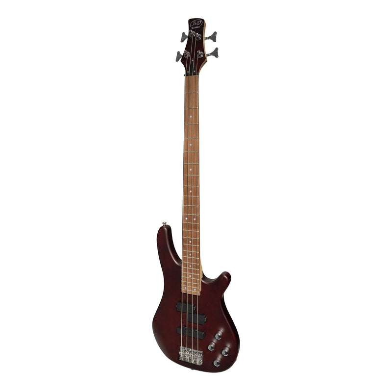 -J&D Luthiers 4-String T-Style Contemporary Active Electric Bass Guitar (Satin Brown Stain)-Living Music