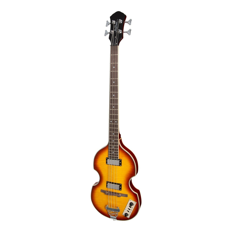 -J&D Luthiers 4-String Violin-Style Electric Bass Guitar (Honey Burst)-Living Music