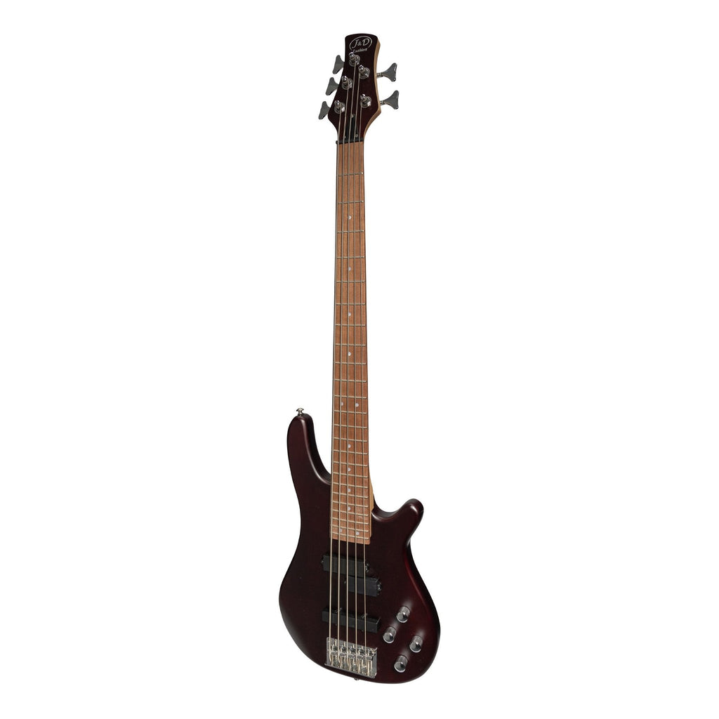 -J&D Luthiers 5-String T-Style Contemporary Active Electric Bass Guitar (Satin Brown Stain)-Living Music