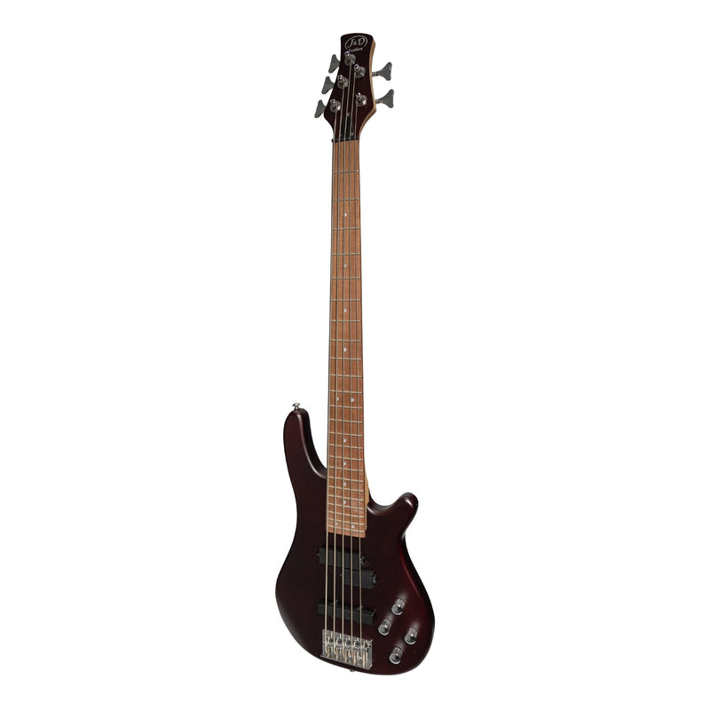 -J&D Luthiers 5-String T-Style Contemporary Active Electric Bass Guitar (Satin Brown Stain)-Living Music