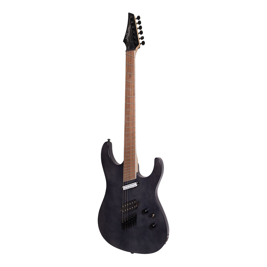 JD-FF60-TBK-J&D Luthiers FF60 Contemporary Multi-Scale Electric Guitar (Transparent Black)-Living Music