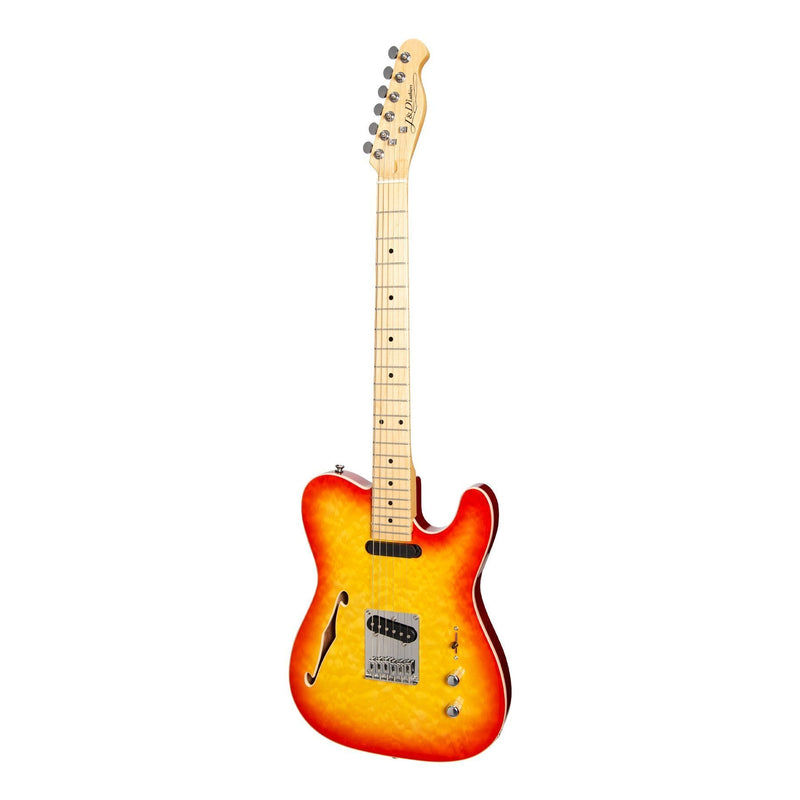 -J&D Luthiers Flame Maple Thinline TE-Style Electric Guitar (Cherry Sunburst)-Living Music